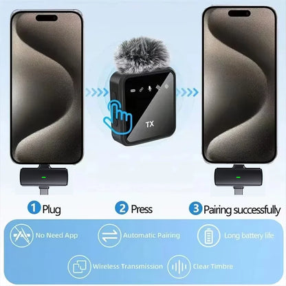 Mini Wireless Microphone for iPhone Android Cameras Wireless Microphone for Interviews Vlog Noise Cancelling Lavalier Microphone