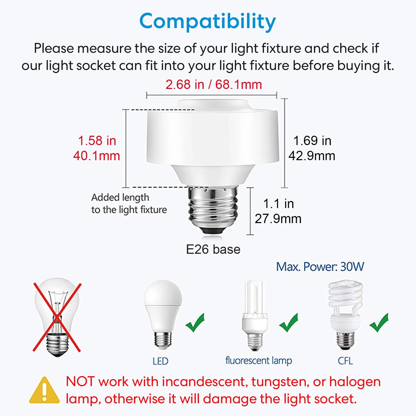 RiooCubee WiFi Lamphållare E26/E27 – Tuya & Smart Life, Timer, Röststyrning, Google Home & Alexa
