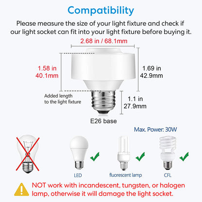 RiooCubee WiFi Lamphållare E26/E27 – Tuya & Smart Life, Timer, Röststyrning, Google Home & Alexa