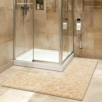 80x80cm New L-shaped Bath Mat Cobblestone Memory Foam Super Absorbent Non-Slip Corner Mat for Bathroom Shower Toilet Home Decor