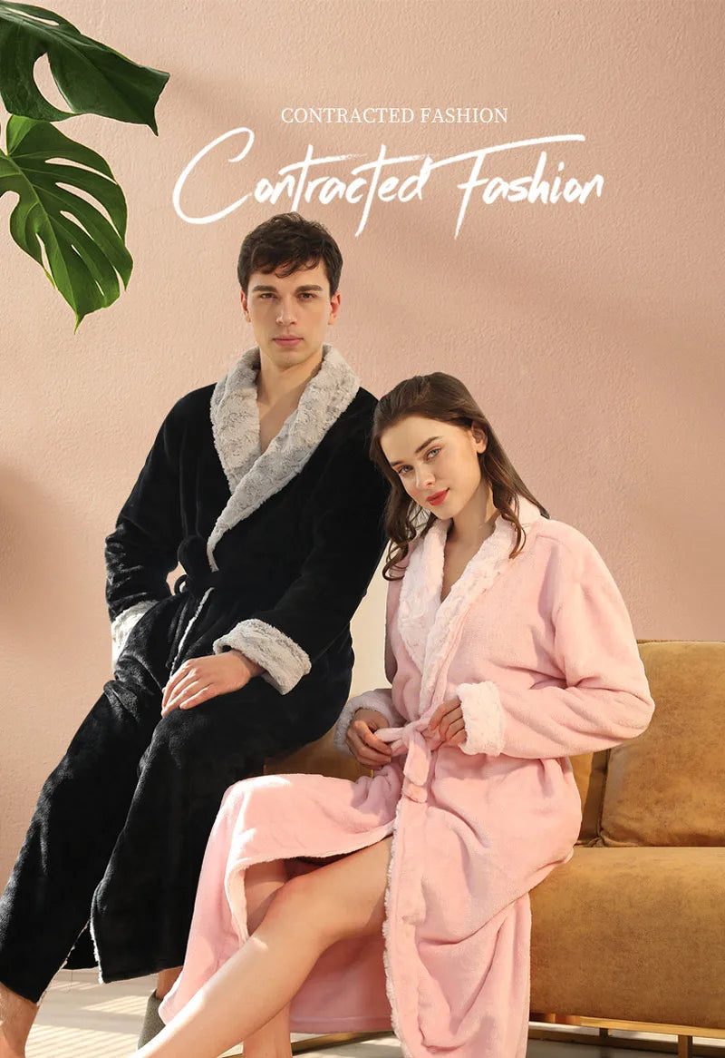 Female Autumn and Winter Warm Long Coral Velvet Thick Couple Bath Bathrobes Men Women Pajamas Shower Robe Bath Towels For Adults