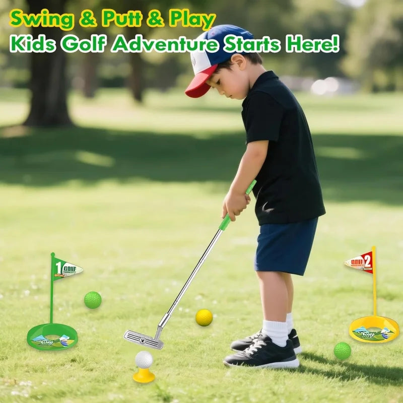Upgraded Kids Golf Set With  Automatic Golf Returner 3 Clubs Putting Mat Mini Golf Games For Outdoor Sports Party Toy Gift