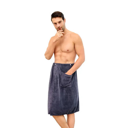 Men's Bath Robe Thickened Ultra-fine Fiber Absorbent One-piece Hotel Towel with Buckle Beach Skirt for Adults in Various Colors