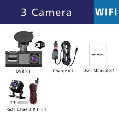 Wifi 3 Channel Dash Cam Three Way Car DVR Inside Vehicle Camera DVRs Recorder HD 1080P Video Mini Registrator Dashcam Camcord