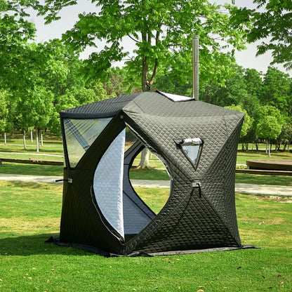 Camping Folding Sauna Tent with Chimney Hole Firewood Stoves Three Layer Waterproof Insulation Winter Ice Fishing Pop Up Tent