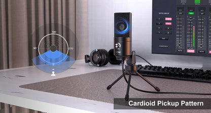 FIFINE USB Condenser Microphone with Gain Knob,Metal Recording Mic for Home Studio,Podcasting,Voice-over,Laptop,Windows -K669