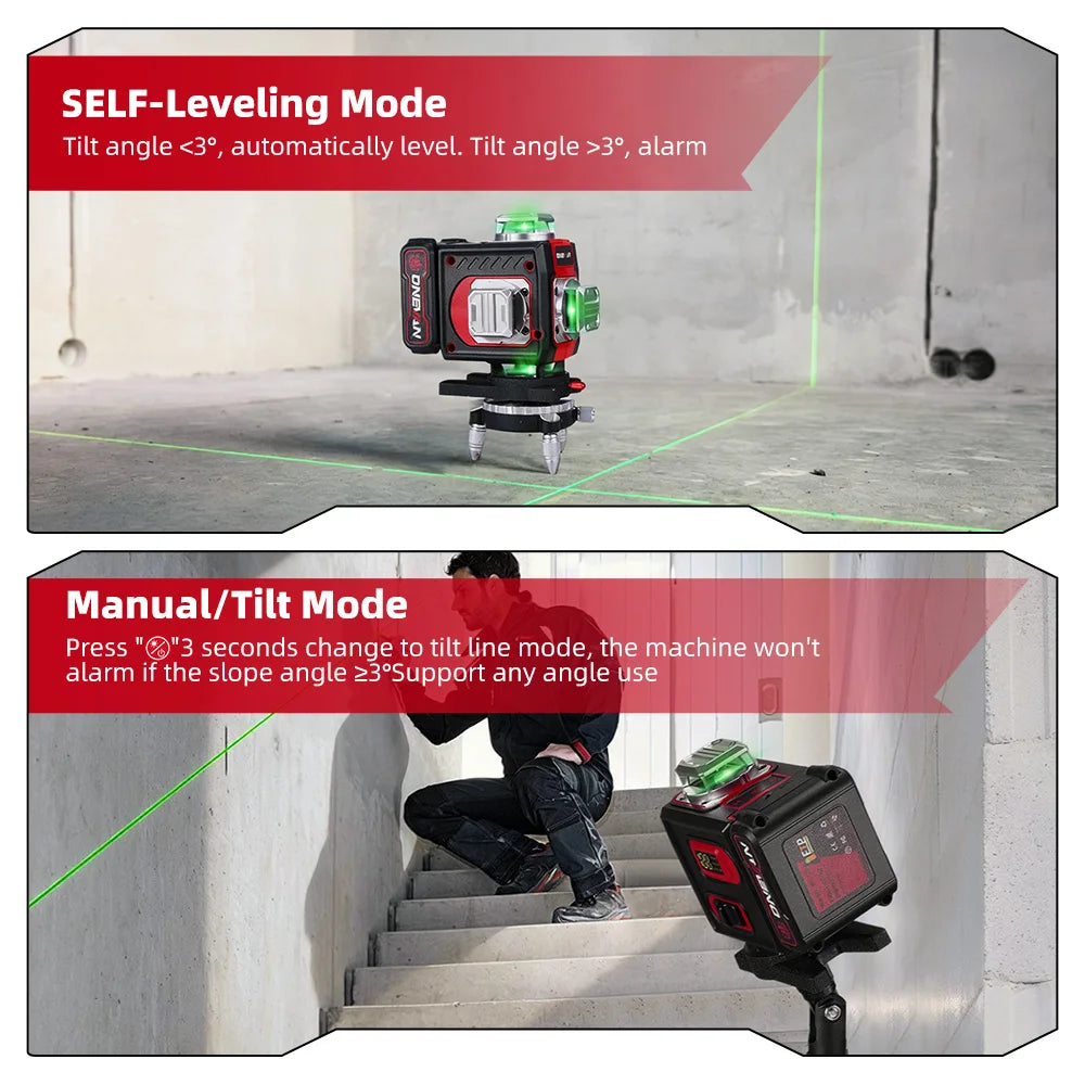 ONEVAN 4D 16 Lines Leveling Laser Levels Portable Rechargeable Professional Horizontal And Vertical Level With Tripod Power Tool