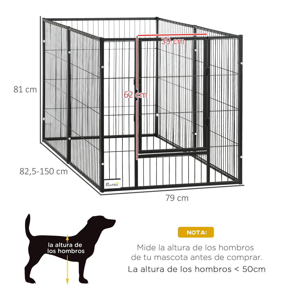 Pawhut Dog Playpen with 6 Panels Adjustable Metal Pet Fence with Steel Frame 82.5-150X79X81 cm Black