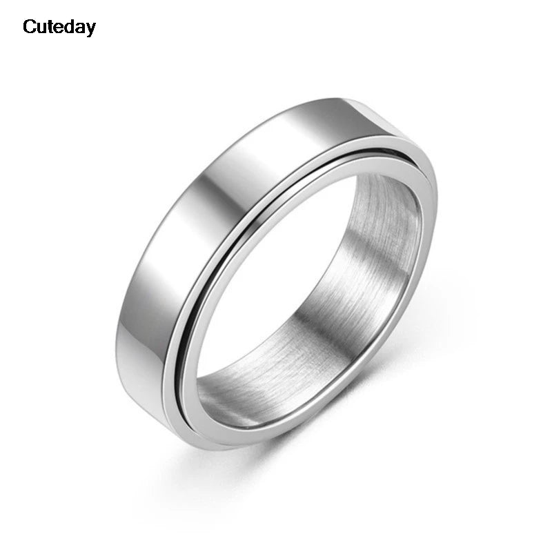 Anxiety Fidget Spinner Rings Black Silver Color Stainless Steel Spinning Rotating Mood Ring for Men Women Anti Stress Jewelry