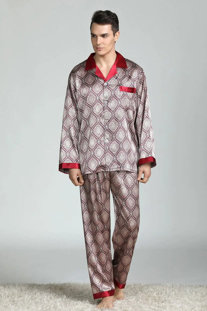 Pyjamasset herr med satinkänsla – långärmad överdel och långbyxor, L–3XL