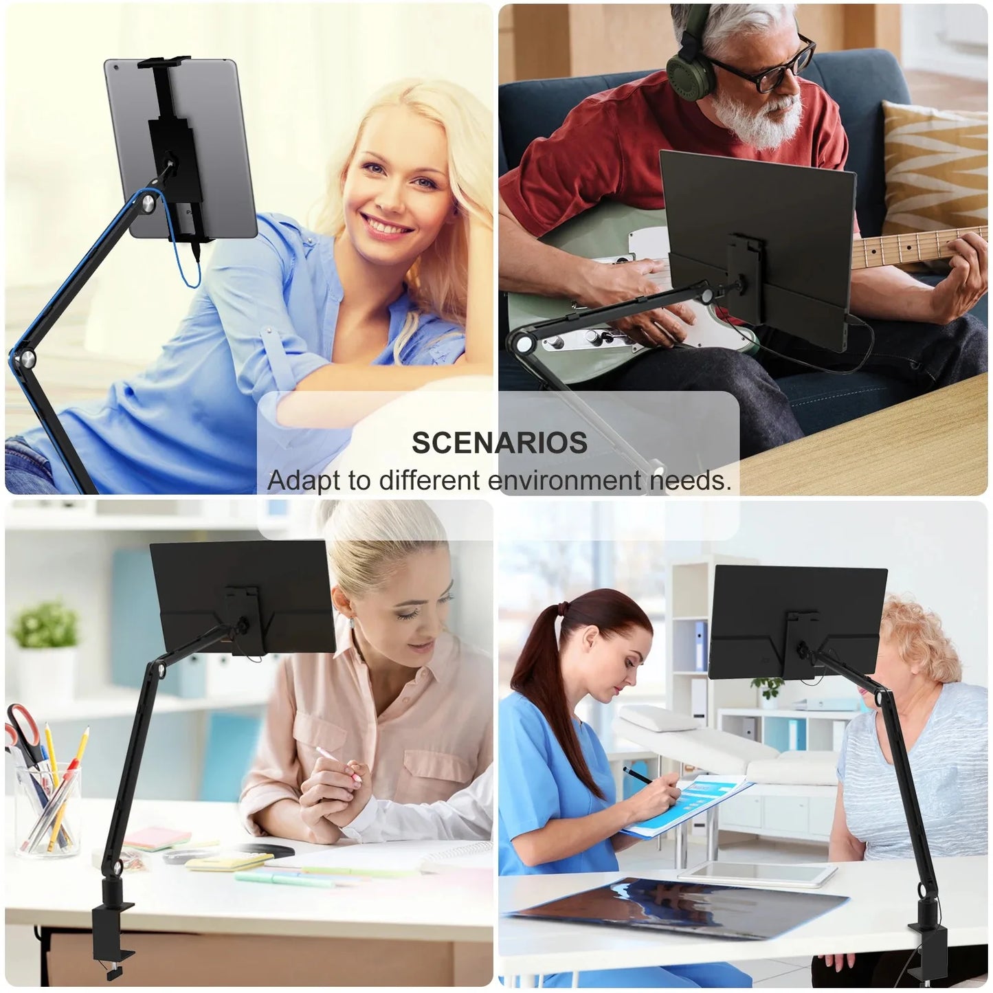 2025 Tablet Stand Holder for Ipad,Portable Monitor Stand Desk Mount for 15.6'' 16'' Screen,Aluminum Long Arm with Rotating