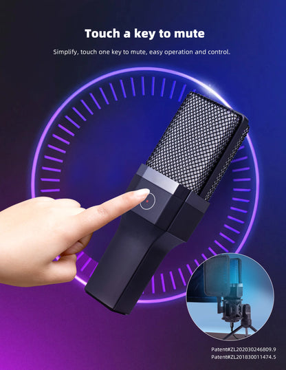 Gaming Microphone Professional Condenser Mic PC Laptop Computer Mike RGB USB Wired Studio Streaming Podcast Gamer Karaoke PC Kit