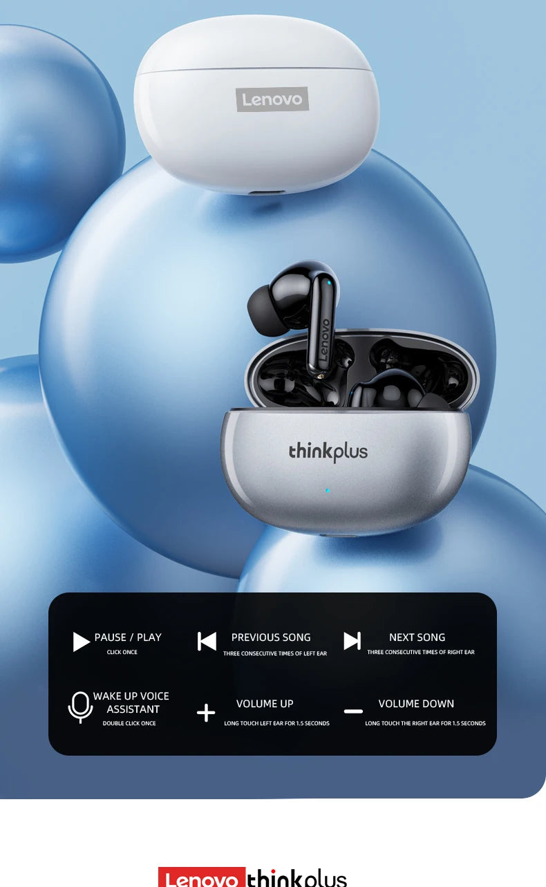 Lenovo GM2 PRO XT88 True Wireless Earbuds – Bluetooth 5.3 Dubbel Mikrofon Touch 4h Speltid Svettskyddad HiFi Bass CE/FCC Vit Svart