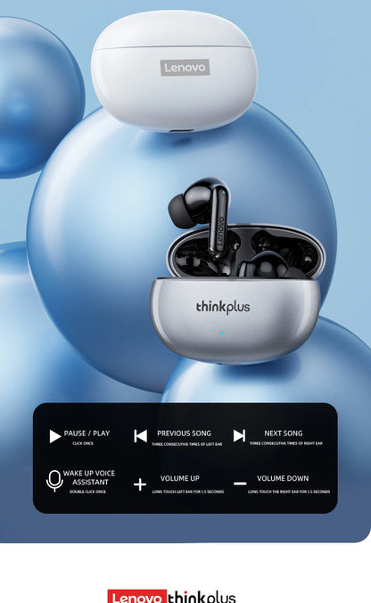 Lenovo GM2 PRO XT88 True Wireless Earbuds – Bluetooth 5.3 Dubbel Mikrofon Touch 4h Speltid Svettskyddad HiFi Bass CE/FCC Vit Svart
