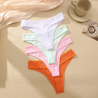 7Pcs/Set Seamless Cotton Panties For Women Sexy Low Waist Cotton Soft Thongs Ladies Solid Color Underpants Breathable G-strings