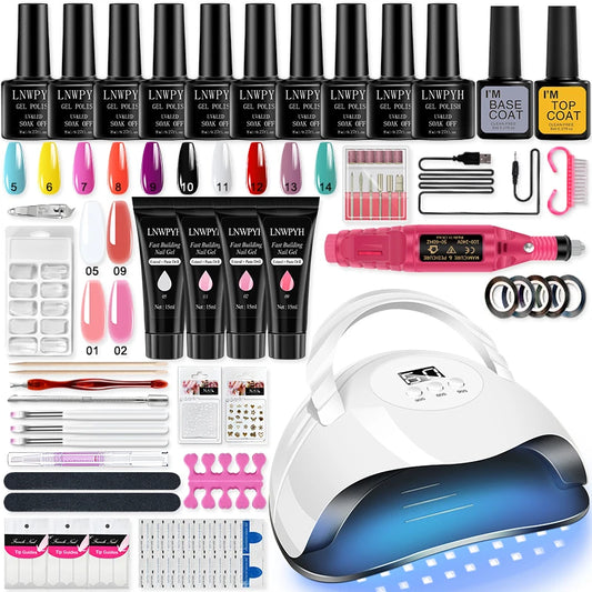 Poly Gel Verlängningsset Nagelset med UV LED-lampa och Elektrisk Nagelfil
