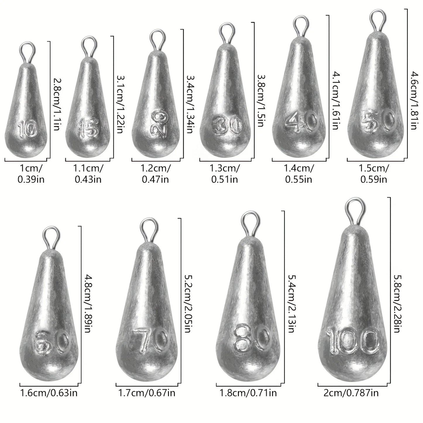 Fishing Weights Sinkers, 10 Sizes Teardrop-Shaped Fishing Lead Sinkers, Bass Casting Drop Shot Weights for Saltwater Freshwater