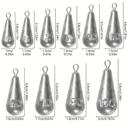 Fishing Weights Sinkers, 10 Sizes Teardrop-Shaped Fishing Lead Sinkers, Bass Casting Drop Shot Weights for Saltwater Freshwater