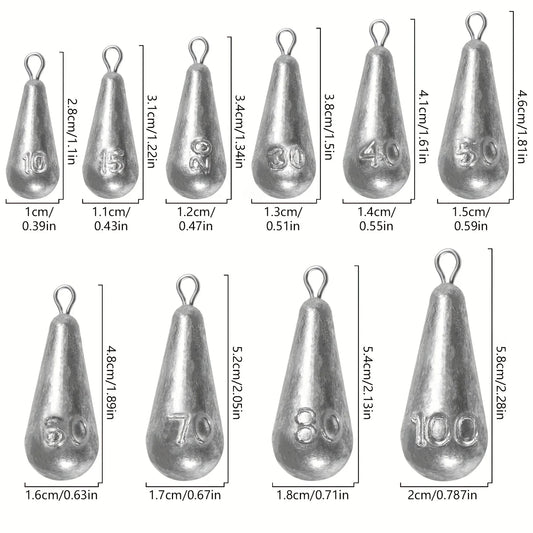 Fishing Weights Sinkers, 10 Sizes Teardrop-Shaped Fishing Lead Sinkers, Bass Casting Drop Shot Weights for Saltwater Freshwater