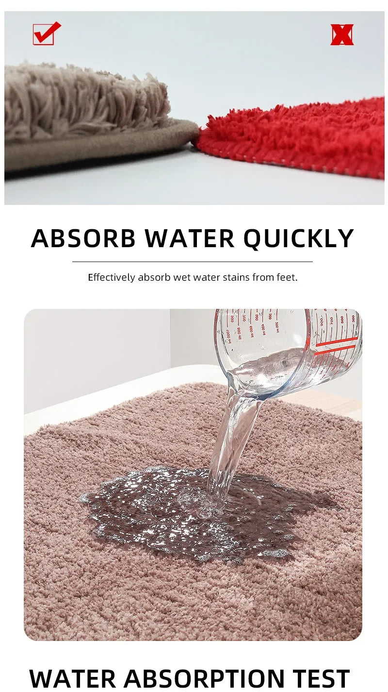 Rounded and thickened bathroom floor mat, bathtub absorbent mat, plush material, anti slip foot mat, entrance door mat, bathroom