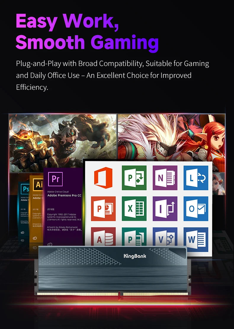 KingBank KFXB Series DDR5 Memory 24GBx2 6800MHz 6000MHz Dual Channel for Gaming And Overclocking with Heatsink Black