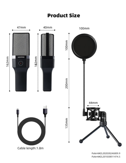 Gaming Computer Professional Condenser Microphone Mic PC Laptop USB Wired Live Streaming Podcast Studio Mike Kit Gamer Karaoke