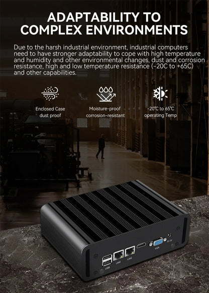 Fanless Industrial Mini PC Intel N100 J6412 Dual LAN 2xCOM RS485 6USB 4G SIM GPIO WiFi Support Computer
