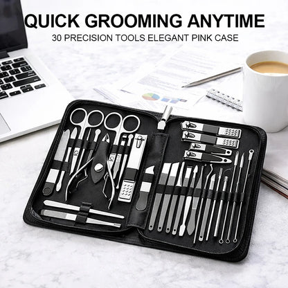 30PCS Manicure Set Pedicure Kit Professional Nail Clipper Set Stainless Steel Manicure Kit Nail Kit with Storage Box for Family