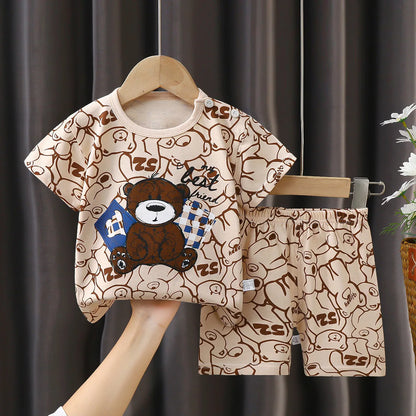 Summer Donald Duck Cartoon 2-Piece Boys Tracksuit Casual Kids Clothing Set T-shirt And Shorts Children 1-4 Years