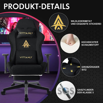 Vittanly Gaming Chair Breathable Office Chair Made of High-Quality Fabric New Adjustable and Rotating Desk Chair with Footrest