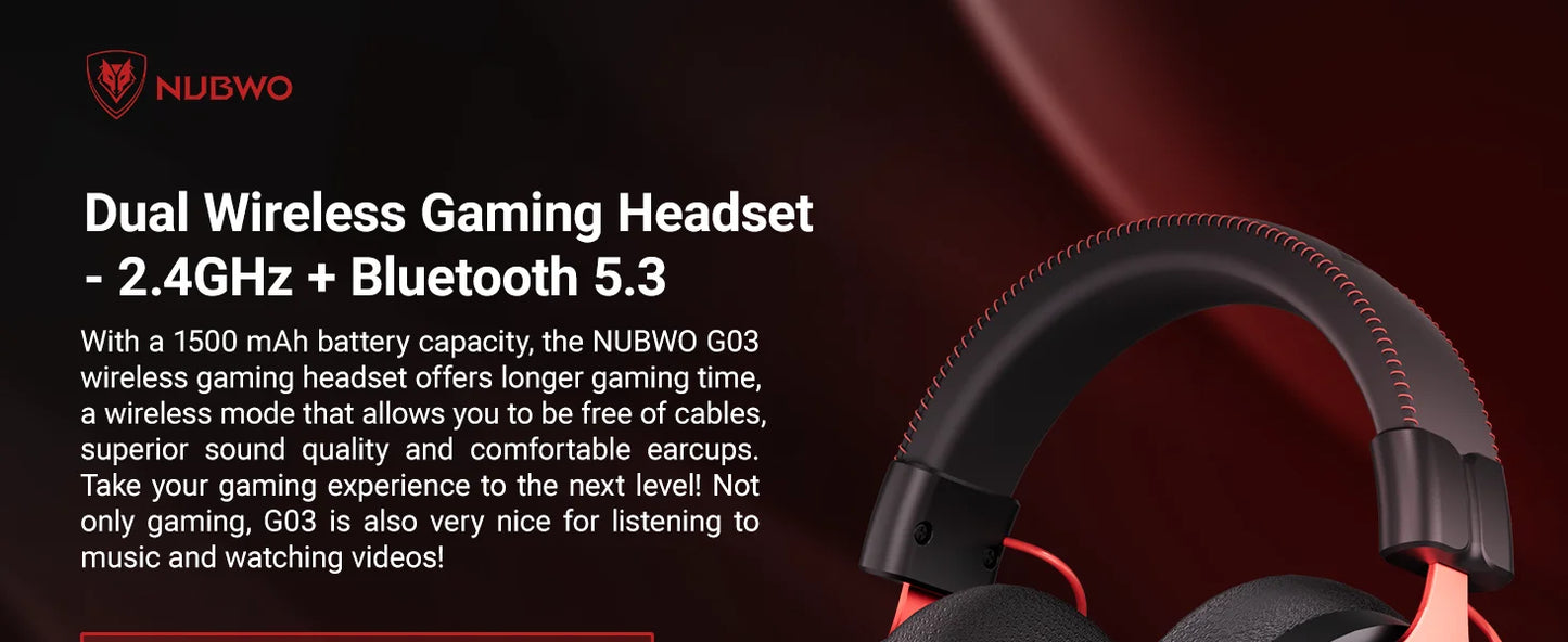 NUBWO G03 Trådlöst Gaming Headset – 3 Anslutningslägen 2.4GHz Bluetooth 3,5mm 50mm 100h ≤20ms CE/FCC PS5 PS4 PC Xbox Röd Grön