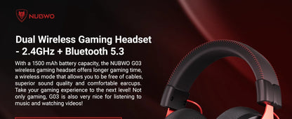 NUBWO G03 Trådlöst Gaming Headset – 3 Anslutningslägen 2.4GHz Bluetooth 3,5mm 50mm 100h ≤20ms CE/FCC PS5 PS4 PC Xbox Röd Grön