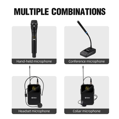 Debra DU4004 Wireless Conference Microphone System, UHF 4-channel, lavalier, headset, handheld microphone, for weddings, karaoke
