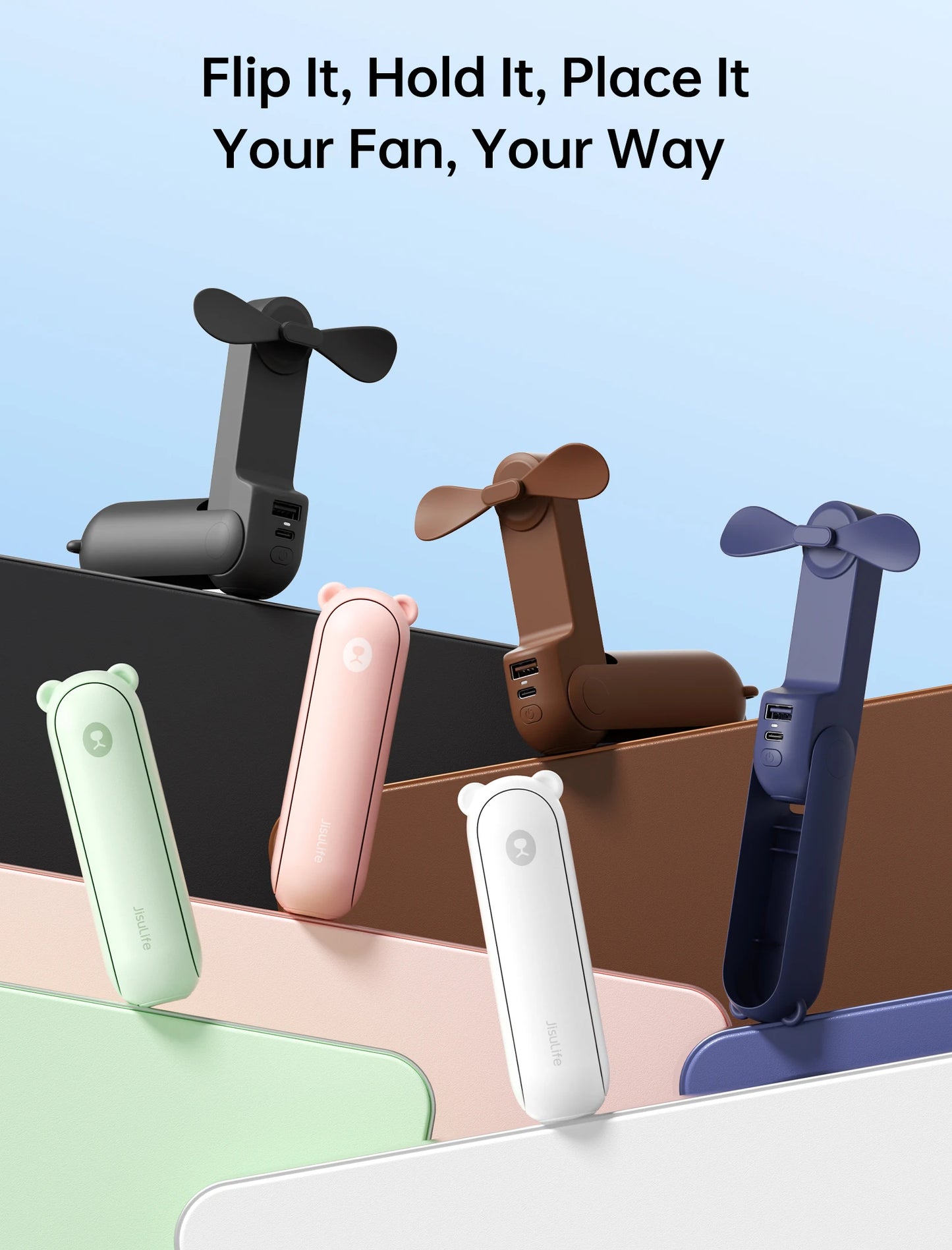 JISULIFE Handhållen Fläkt 3-i-1 – Ficklampa & Powerbank, F8 (2000mAh) / F8X (4500mAh), 7 Färger