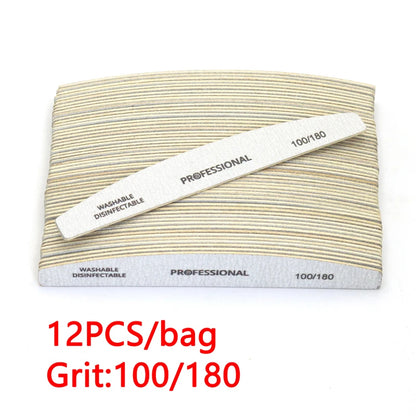 2/6/8/12/20pcs Professional Nail File Grey Half Moon Wooden Nail Files 100/180 Grit Double-Sided Sanding Washable Manicure Tools