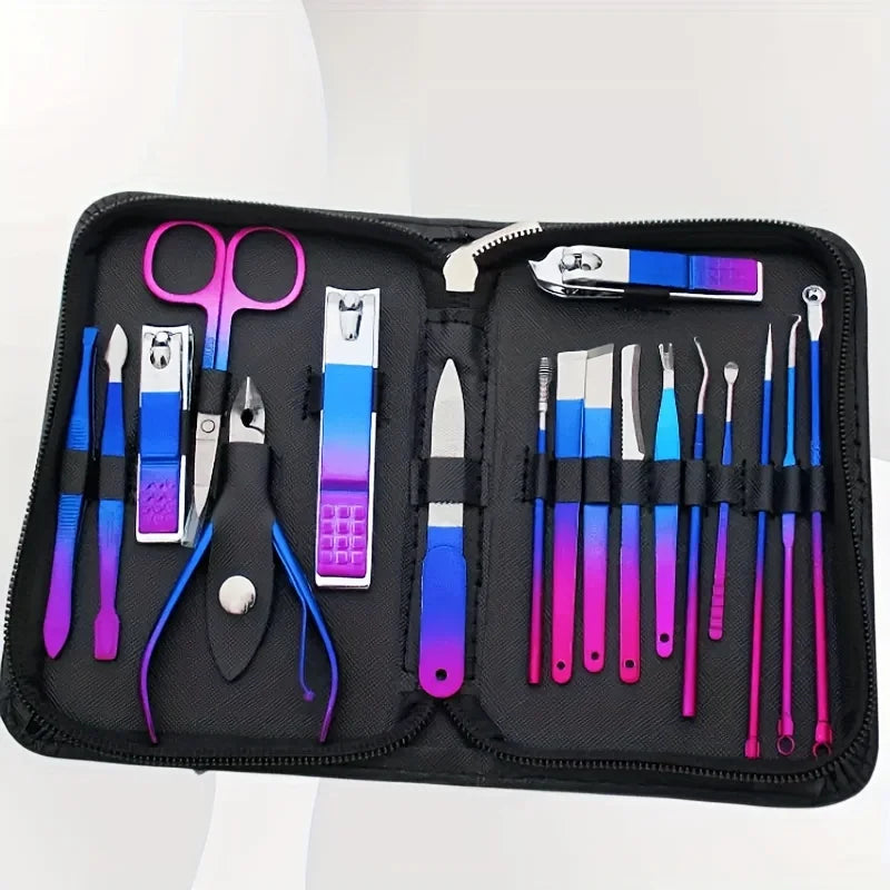 Professional 6-18pcs Set Stainless Steel Manicure & Pedicure Kit Precision Nail Care with Travel Case with Nail Clipper Scissor
