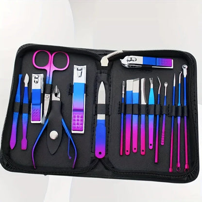 Professional 6-18pcs Set Stainless Steel Manicure & Pedicure Kit Precision Nail Care with Travel Case with Nail Clipper Scissor