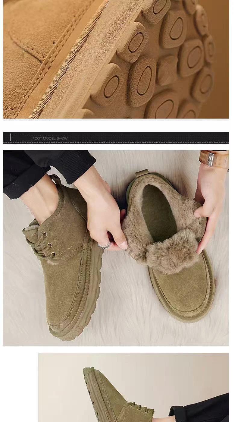New Winter Snow Boots Men Plush Warm Men Boots Suede Leather Ankle Boot Comfortable Light Couple Cold Protection Sneakers