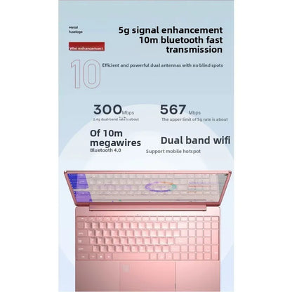 Ultratunn Gaming Laptop 15,6" 4K – Aluminiumlegering Intel N95 12/16/32GB RAM 128GB–1TB SSD Windows 11, Svart/Silver/Rosa
