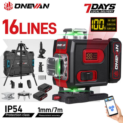ONEVAN 4D 16 Lines Leveling Laser Levels Portable Rechargeable Professional Horizontal And Vertical Level With Tripod Power Tool
