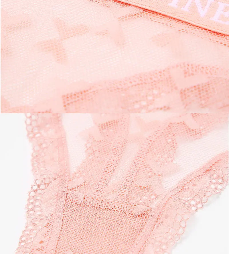 FINETOO Sexy Lace Thong Panties for Women Floral Low Waist Hollow Out Transparent G-String Solid Color Comfort Female Lingerie