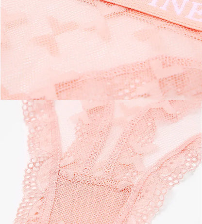 FINETOO Sexy Lace Thong Panties for Women Floral Low Waist Hollow Out Transparent G-String Solid Color Comfort Female Lingerie