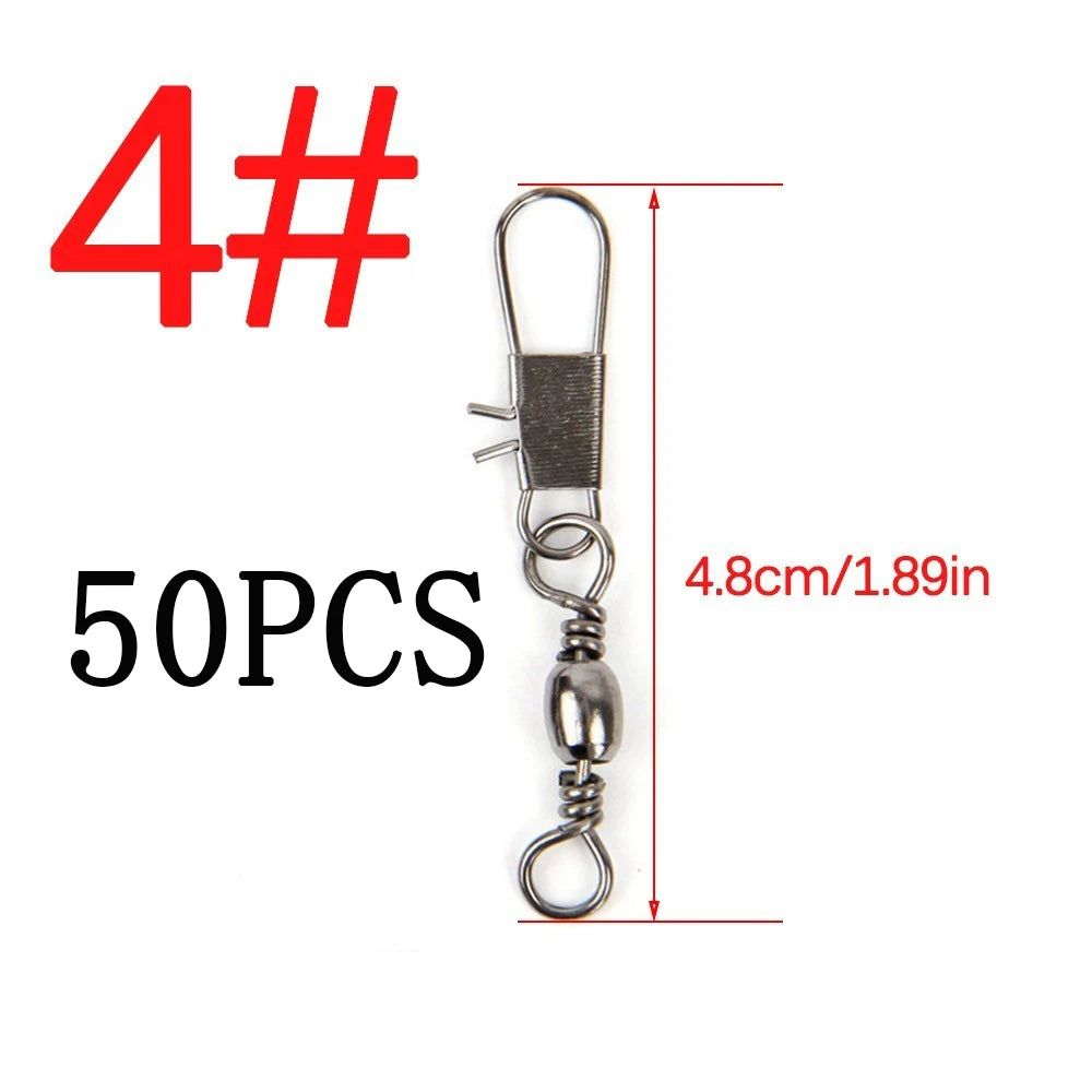 50/100pcs 4-12# Fishing Connector Pin Bearing Rolling Swivel Stainless Steel With Snap Fishhook Lure Tackle Accessorie