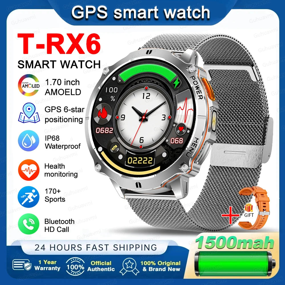 New T-RX6 Ultra Outdoor Sports Smart Watch GPS Compass  Barometer IP68 Waterproof Call Blood Oxygen Military Smartwatch For Men