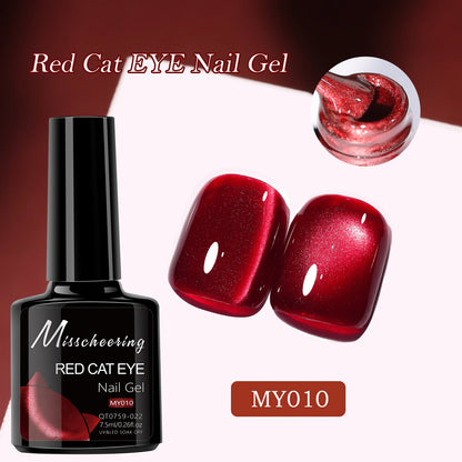 Red Cat Eye Gel Nail Polish Magnetic Glitter Holographic Red Ruby Christmas Polish Reflective Jelly Translucent UV Gel Manicure