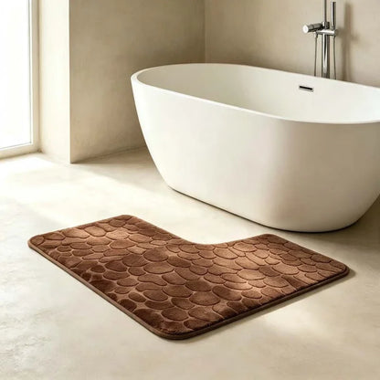 80x80cm New L-shaped Bath Mat Cobblestone Memory Foam Super Absorbent Non-Slip Corner Mat for Bathroom Shower Toilet Home Decor