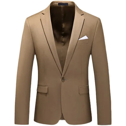 Kavaj Herr Slim Fit – Enfärgad V-ringad Blazer för Bröllop & Fest, Vår & Höst