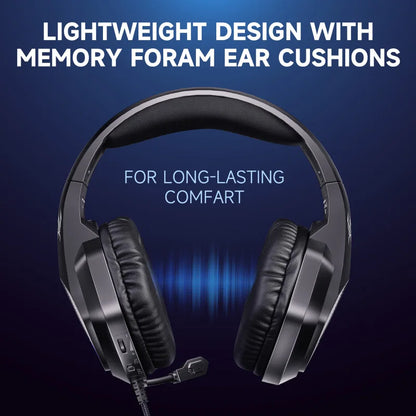 VIKEFON Esports Gaming Headset Over-Ear – Kabelanslutet Lättviktigt Kraftfull Drivare Mikrofon Volymkontroll Röd Blå Svart