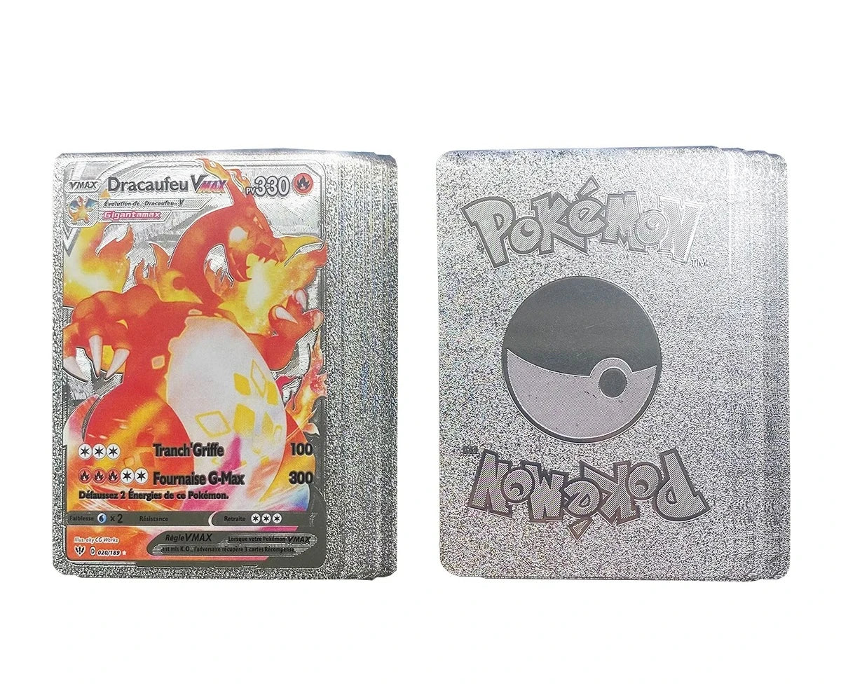 •55 pcs Pokemon Metal Gold Black Vmax GX Card Box Mewtwo Charizard Pikachu Rare Collection Battle Trainer Children Toys Gift