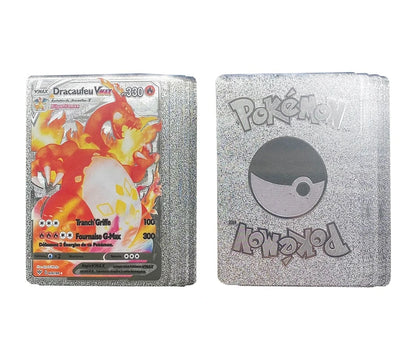•55 pcs Pokemon Metal Gold Black Vmax GX Card Box Mewtwo Charizard Pikachu Rare Collection Battle Trainer Children Toys Gift